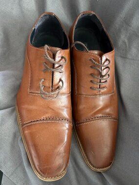 David Stone Men's Oxford Dress Shoes 9.5 Brown Faux Leather